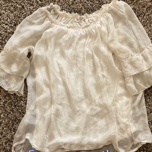 Women's White Off-Shoulder Sheer Dot Blouse